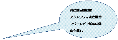 円形吹き出し: お台場自由散策
アクアシティお台場等
フジテレビで疑似体験
私も僕も
アナウンサー！！！
